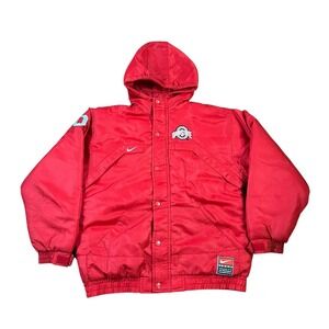 Vintage Nike Team Ohio State Women's Puffer Jacket Hooded Red Medium 12-14